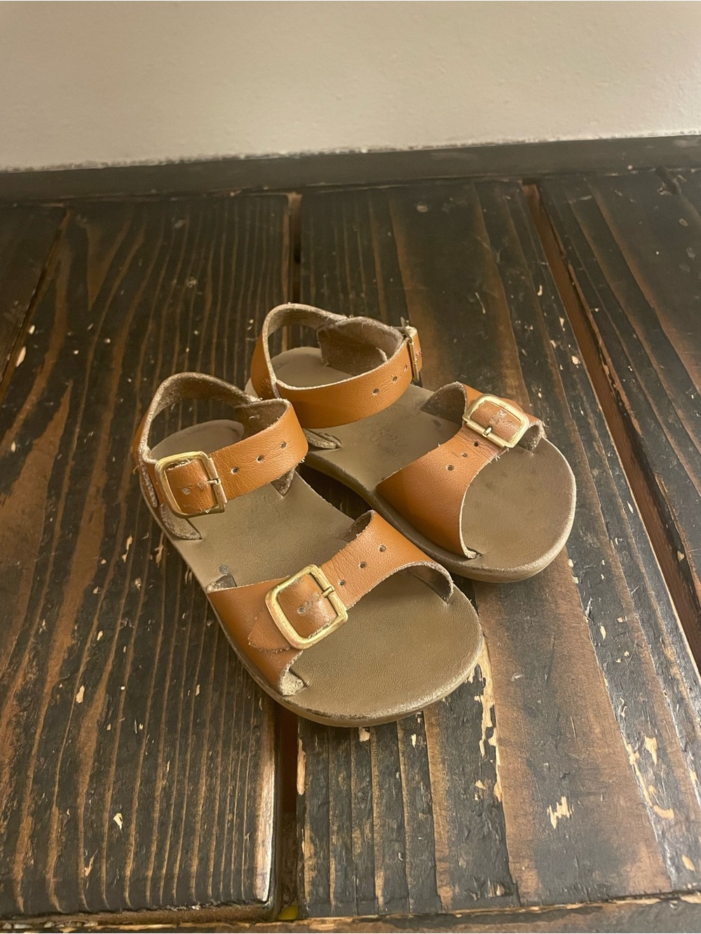 Kids Adjustable Tan Buckle Sandals
